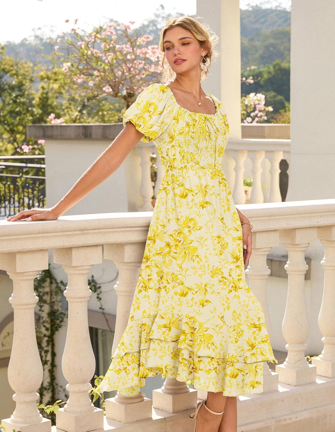 imageGRACE KARIN Womens Summer Floral Maxi Dress 2026 Flowy Wedding Guest Dress A Line Boho Dresses Fashion Clothing with PocketsYellow Floral