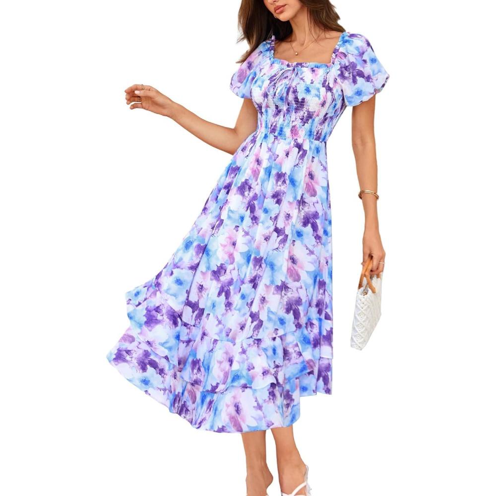 imageGRACE KARIN Womens Summer Floral Maxi Dress 2026 Flowy Wedding Guest Dress A Line Boho Dresses Fashion Clothing with PocketsBlue Purple Floral