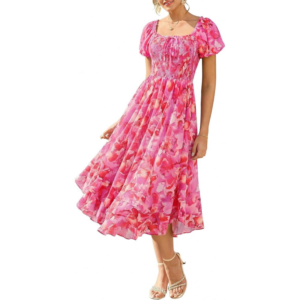 imageGRACE KARIN Womens Summer Floral Maxi Dress 2026 Flowy Wedding Guest Dress A Line Boho Dresses Fashion Clothing with PocketsRose Red Floral