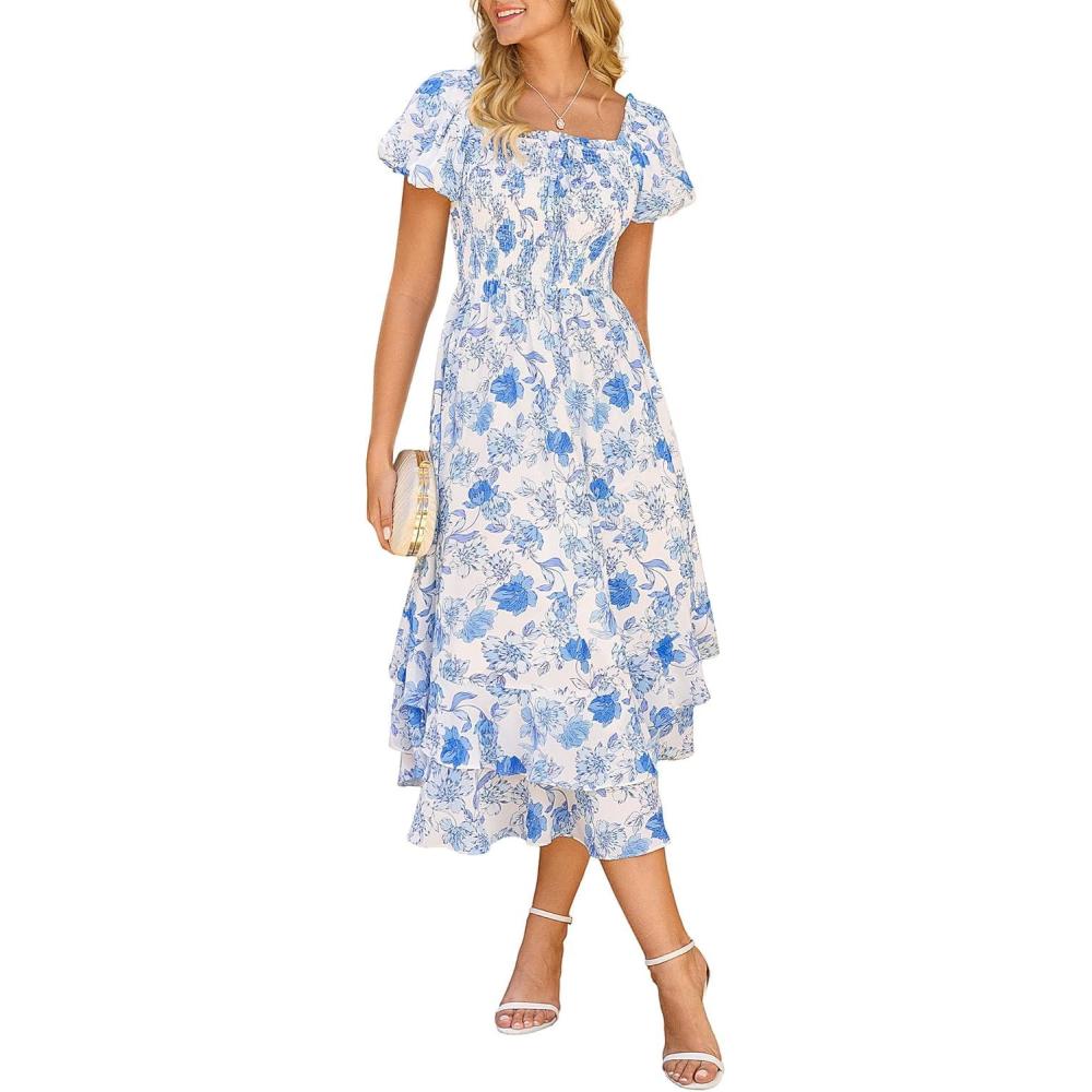 imageGRACE KARIN Womens Summer Floral Maxi Dress 2026 Flowy Wedding Guest Dress A Line Boho Dresses Fashion Clothing with PocketsWhite Blue Floral