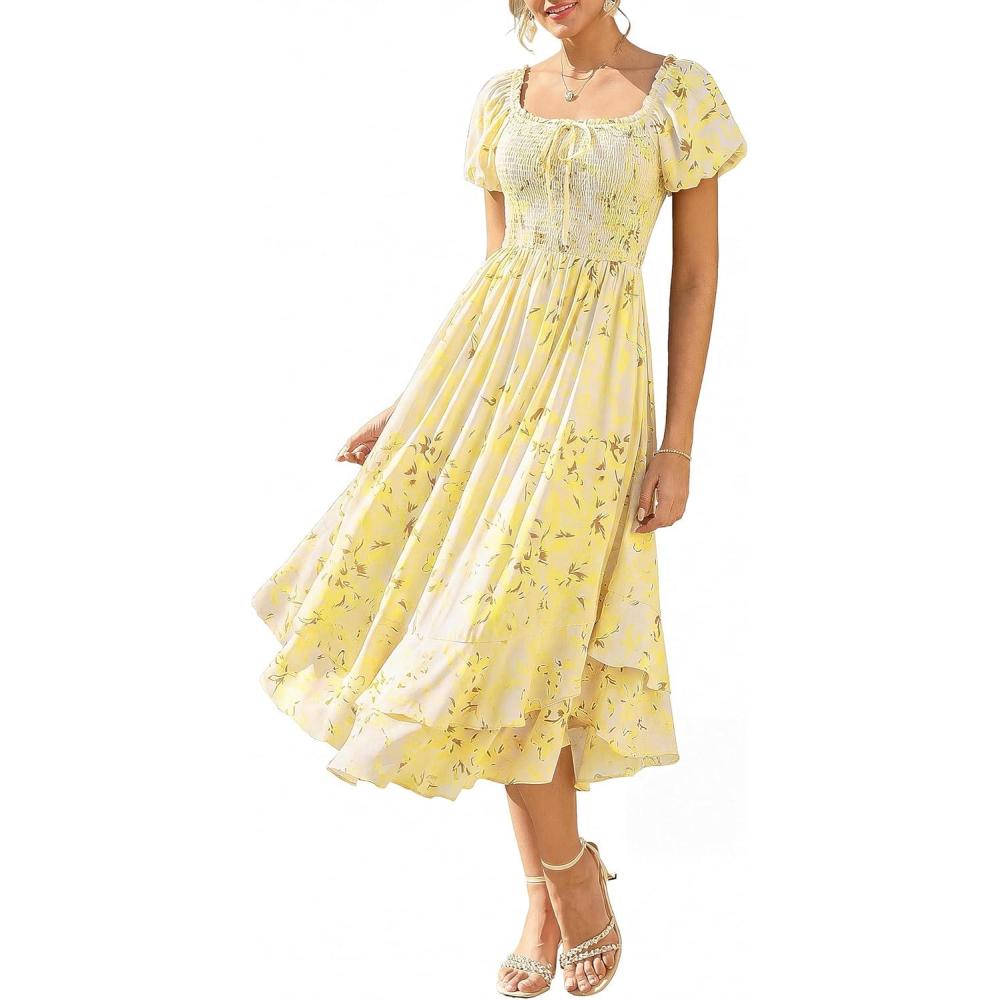 imageGRACE KARIN Womens Summer Floral Maxi Dress 2026 Flowy Wedding Guest Dress A Line Boho Dresses Fashion Clothing with PocketsYellow Floral