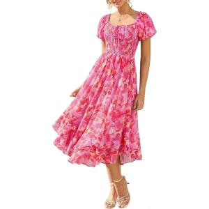 GRACE KARIN Womens Summer Floral Maxi Dress 2026 Flowy Wedding Guest Dress A Line Boho Dresses Fashion Clothing with Pockets(Rose Red Floral)
