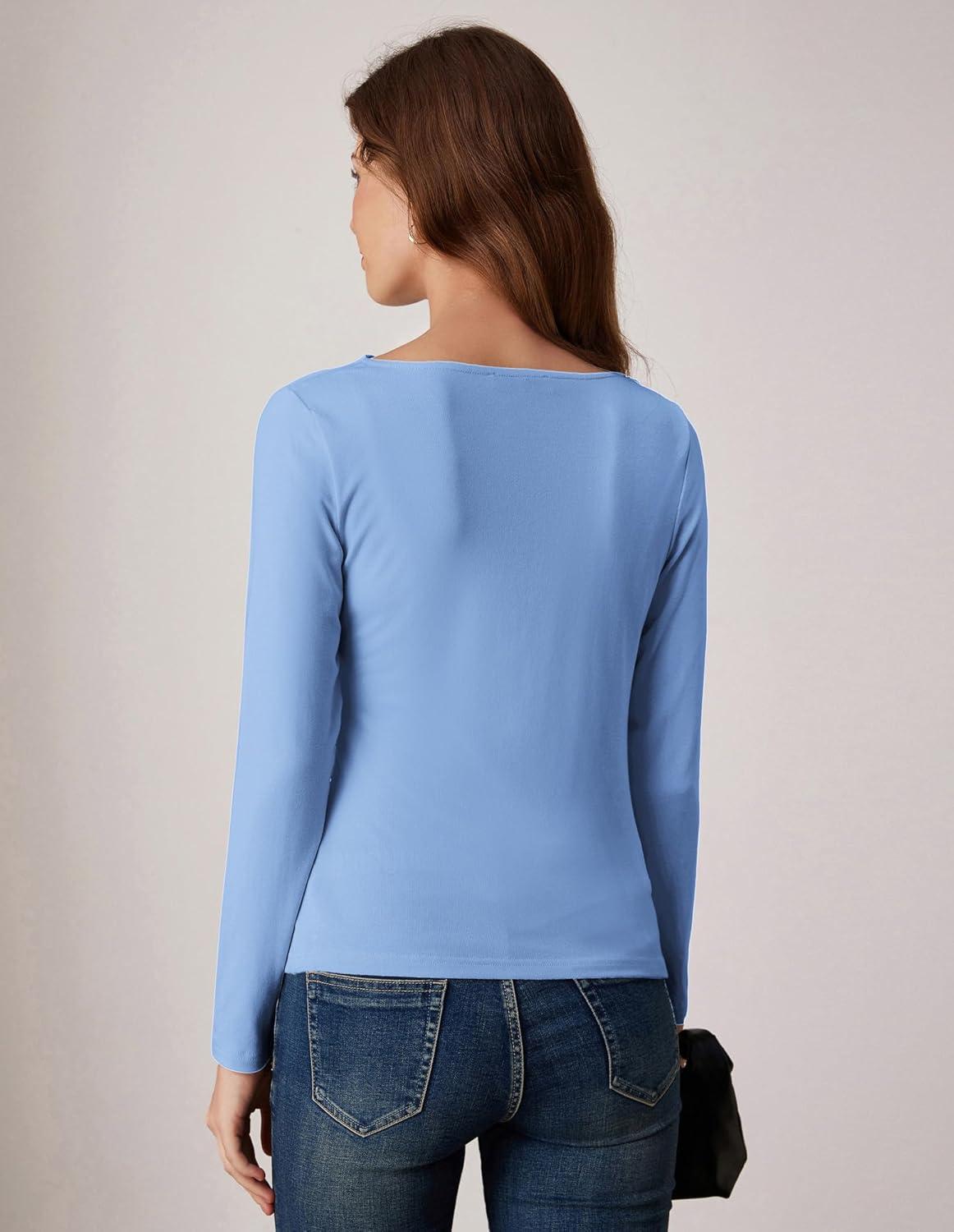 imageGRACE KARIN 2026 Womens Long Sleeve Wrap Blouse Boat Neck Ruched Fitted Trendy Top for Fall Dressy CasualBlue