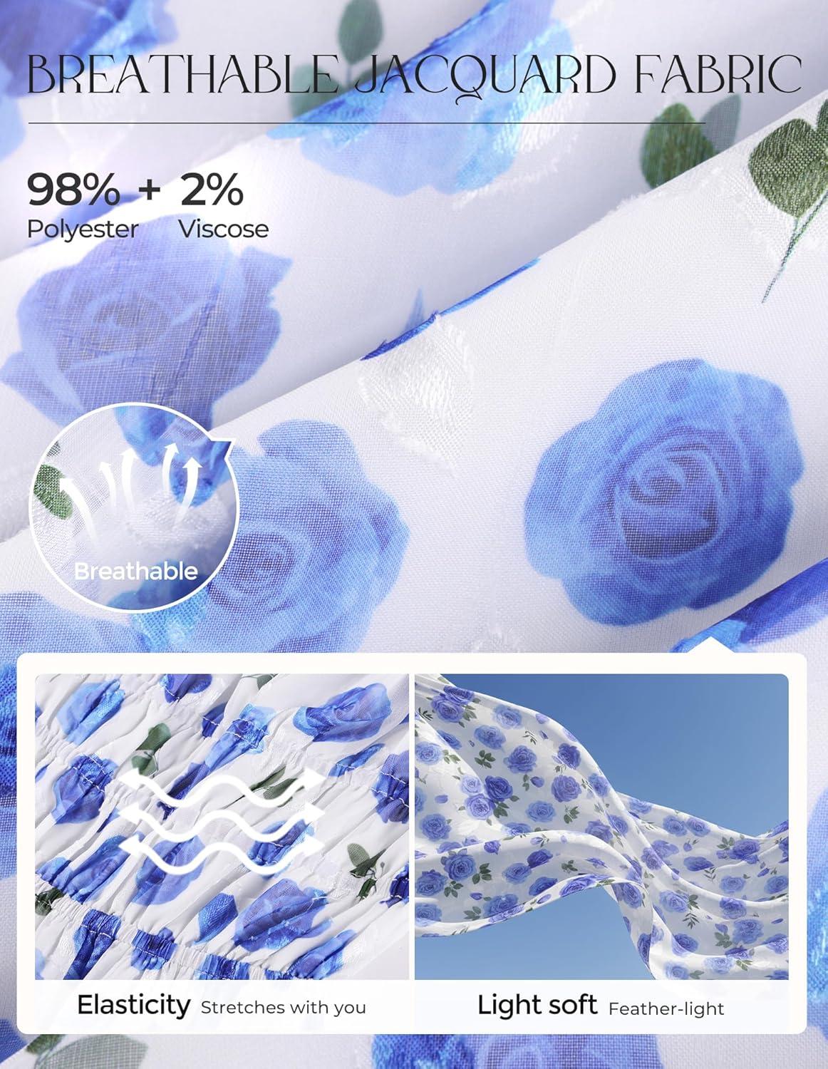 imageGRACE KARIN 2026 Womens Spring Floral Midi Dress Square Neck Beach Wedding Guest Dresses Flowy A Line Casual Summer ClothesBlue Floral