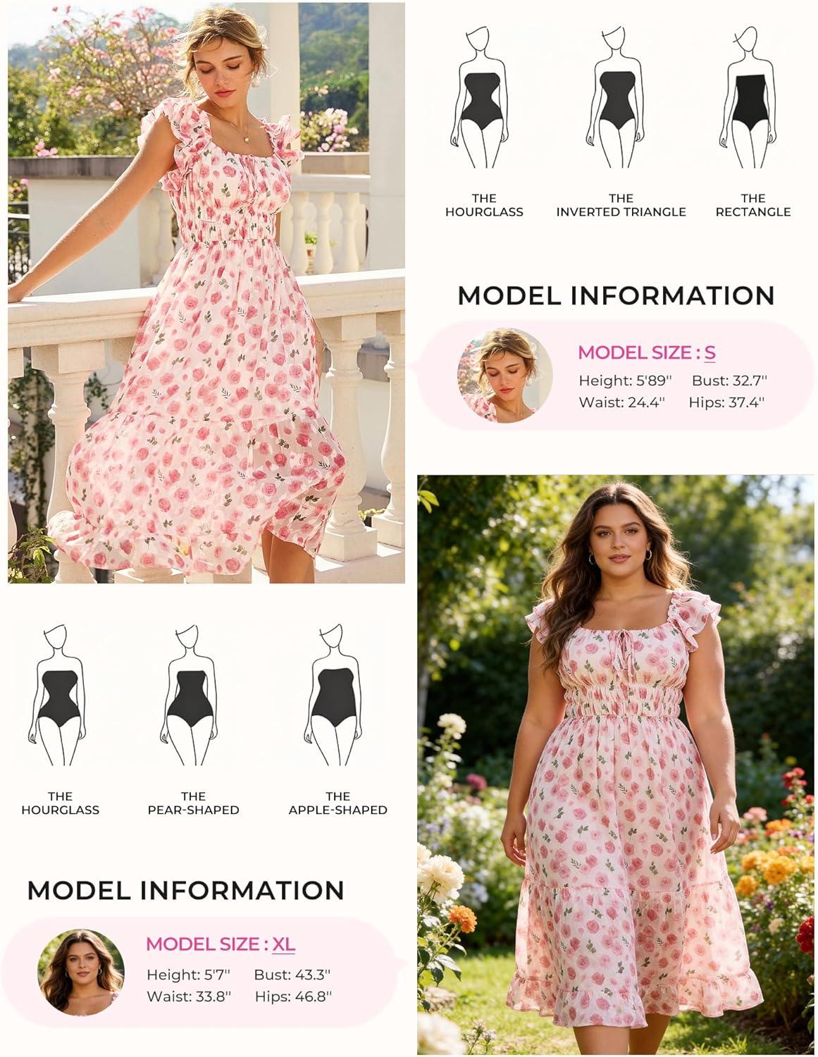imageGRACE KARIN 2026 Womens Spring Floral Midi Dress Square Neck Beach Wedding Guest Dresses Flowy A Line Casual Summer ClothesPink Floral