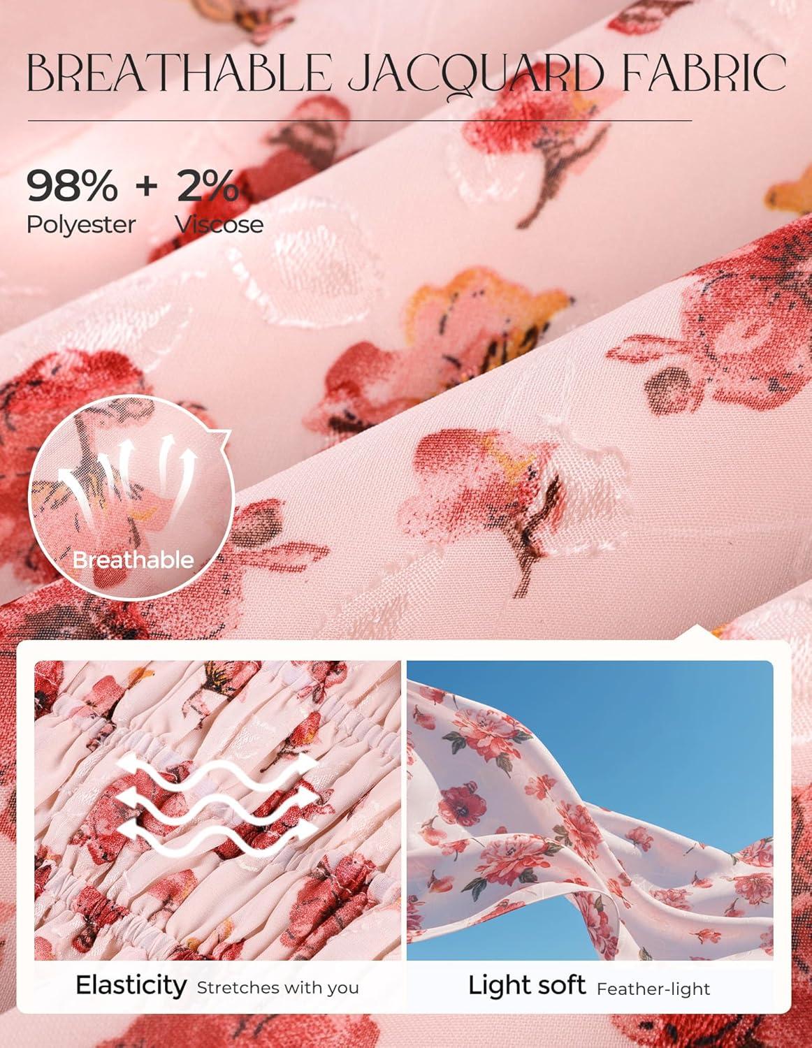 imageGRACE KARIN 2026 Womens Spring Floral Midi Dress Square Neck Beach Wedding Guest Dresses Flowy A Line Casual Summer ClothesPink Rose