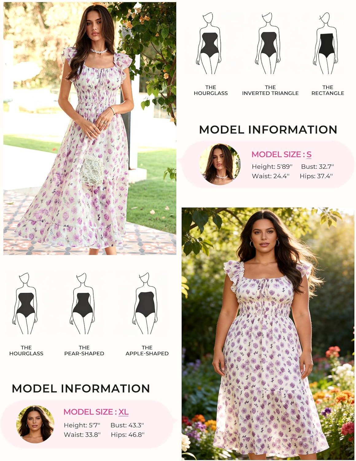 imageGRACE KARIN 2026 Womens Spring Floral Midi Dress Square Neck Beach Wedding Guest Dresses Flowy A Line Casual Summer ClothesPurple Floral