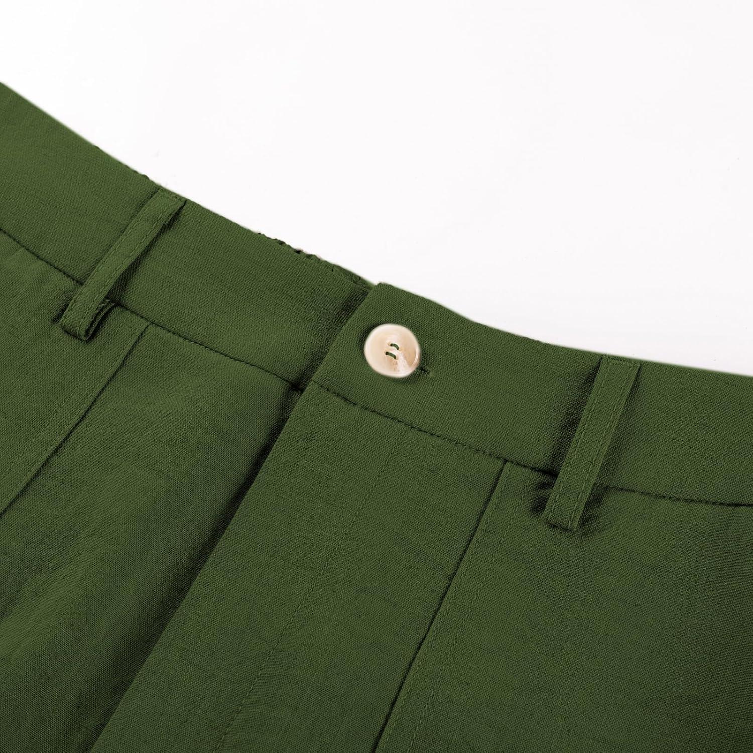 imageGRACE KARIN Linen Palazzo Pants for WomenHigh Waist Wide Leg Summer Beach Pants with PocketsArmy Green