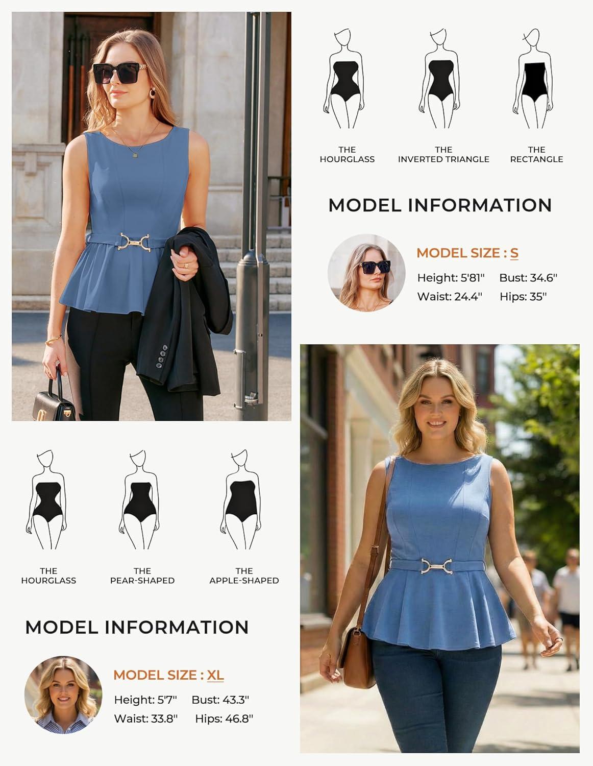 imageGRACE KARIN Peplum Tops for Women Work Blouses Business Casual DressySleeveless Spring Office Outfits with Tie Belt 2026Blue