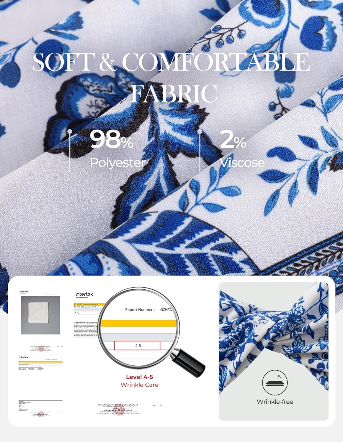 imageGRACE KARIN Women Boho Floral Tops 2026 Summer V Neck Puff Short Sleeve Dressy Casual ShirtsBlue and White Porcelain