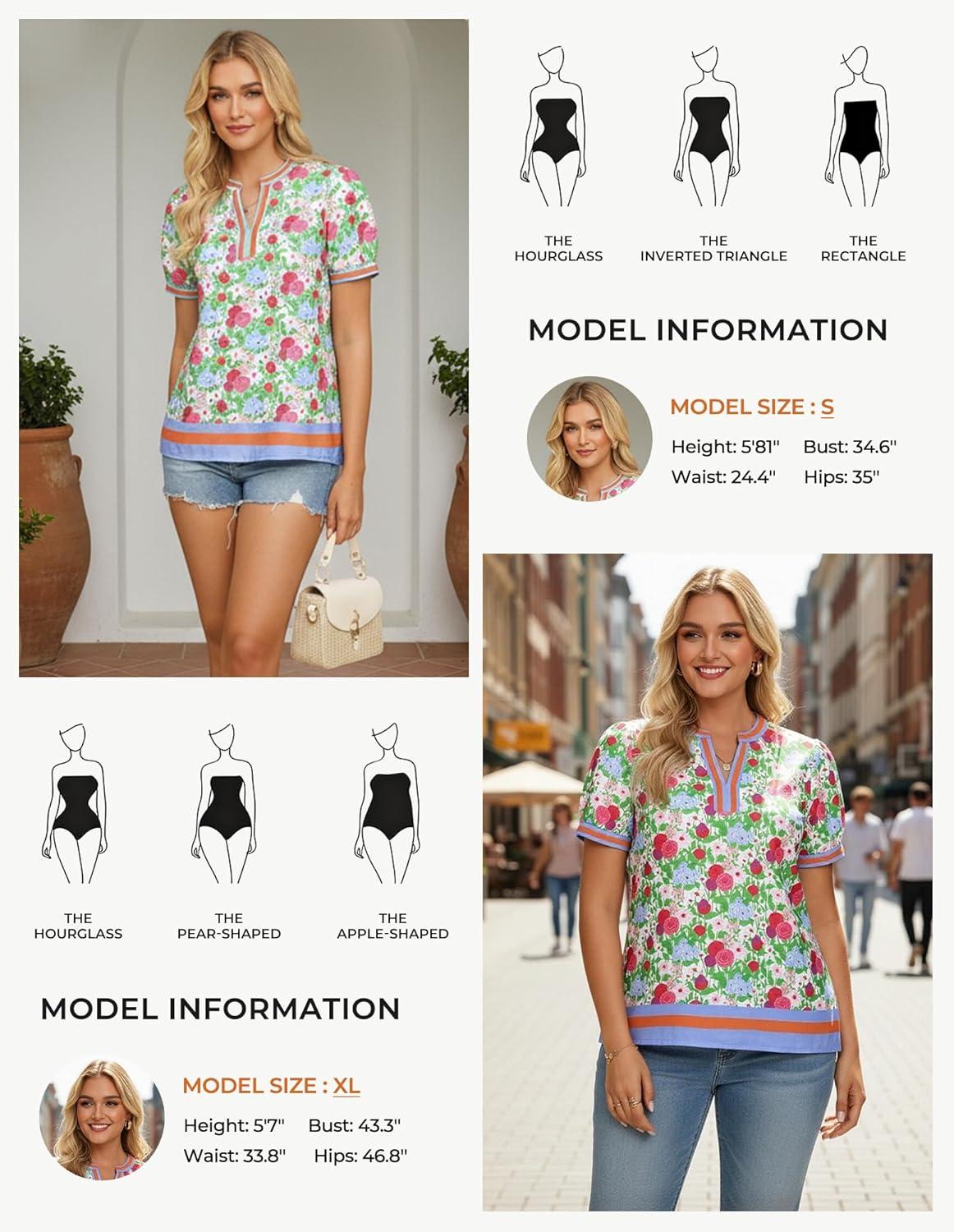 imageGRACE KARIN Women Boho Floral Tops 2026 Summer V Neck Puff Short Sleeve Dressy Casual ShirtsDaisy
