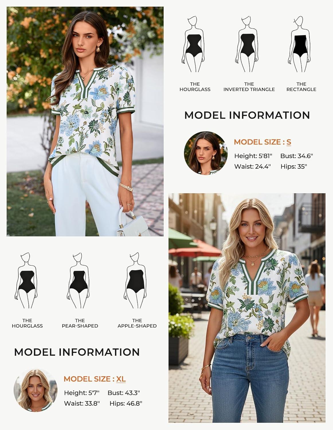 imageGRACE KARIN Women Boho Floral Tops 2026 Summer V Neck Puff Short Sleeve Dressy Casual ShirtsGreen Flower