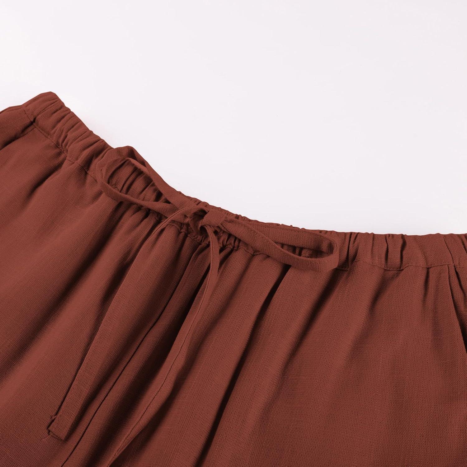 imageGRACE KARIN Women Linen Pants Wide Leg Casual Palazzo Pants Flowy Beach Summer Trousers Pants with PocketsBrick Red
