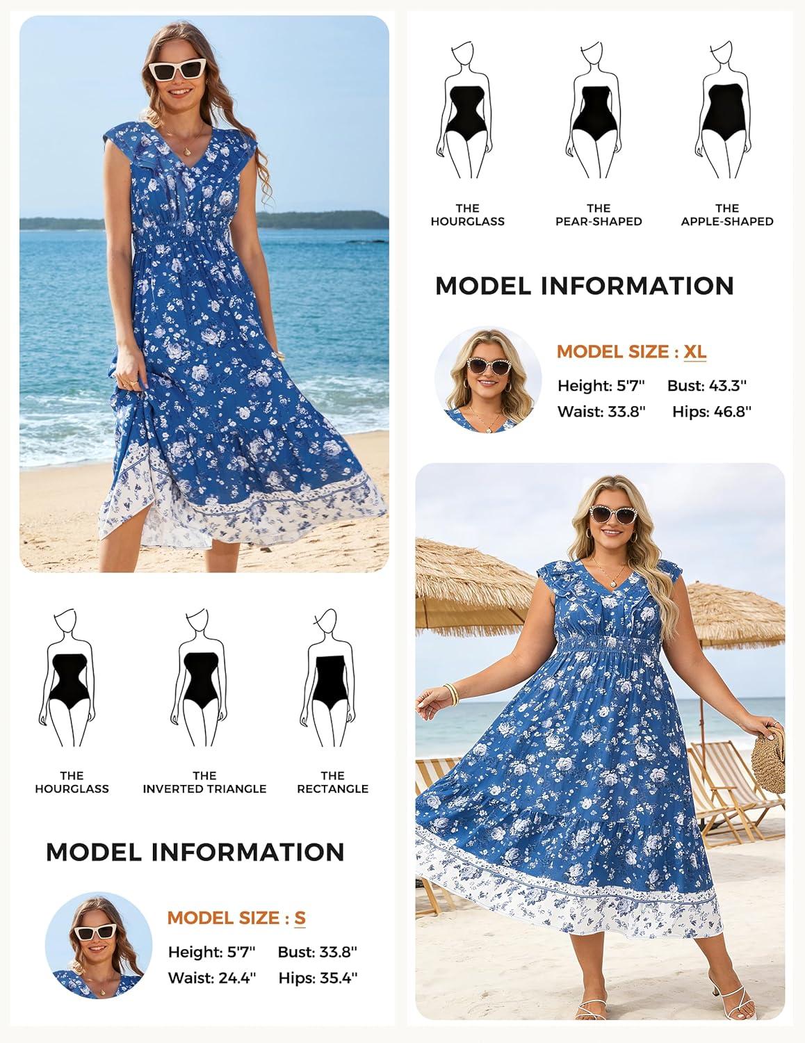 imageGRACE KARIN Womens 2026 Summer Floral Midi DressV Neck Ruffle Cap Sleeve DressesFlowy Wedding Vacation Beach DressesBlue White