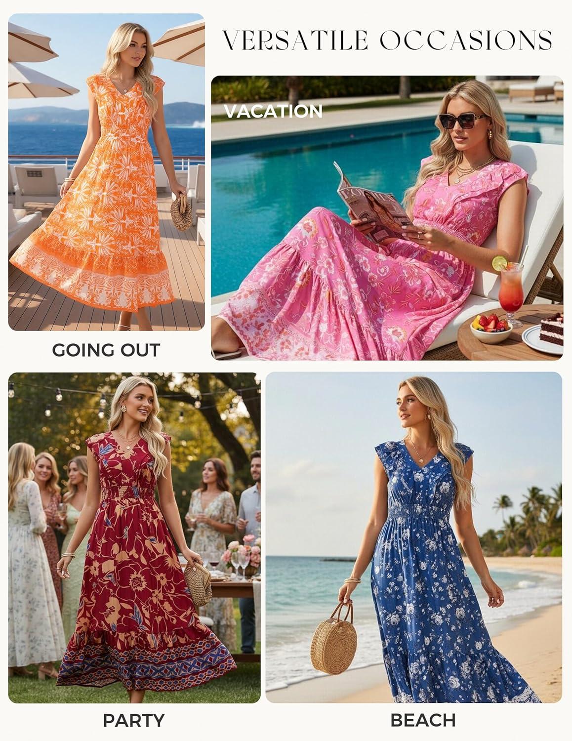 imageGRACE KARIN Womens 2026 Summer Floral Midi DressV Neck Ruffle Cap Sleeve DressesFlowy Wedding Vacation Beach DressesGreen Yellow