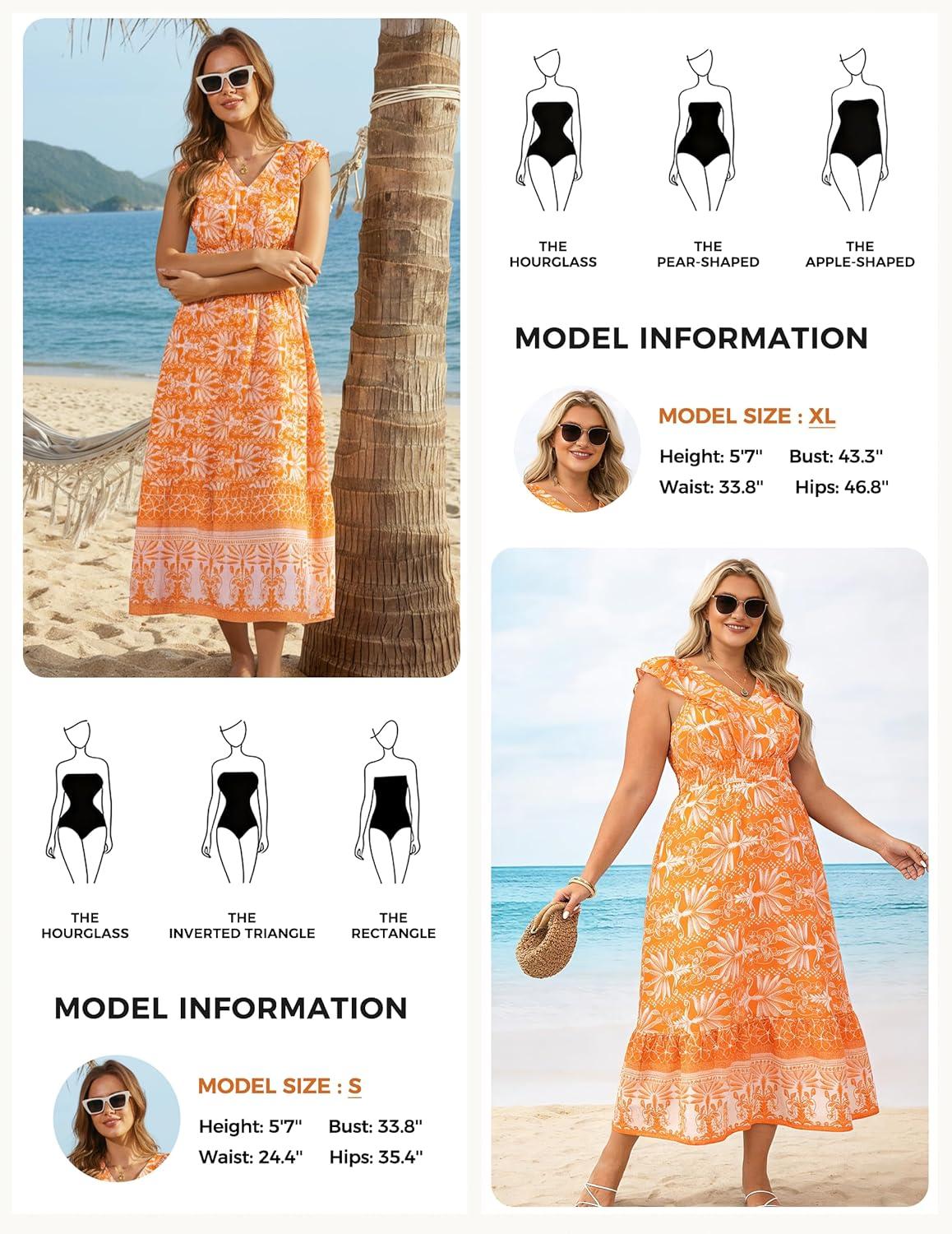 imageGRACE KARIN Womens 2026 Summer Floral Midi DressV Neck Ruffle Cap Sleeve DressesFlowy Wedding Vacation Beach DressesOrange White