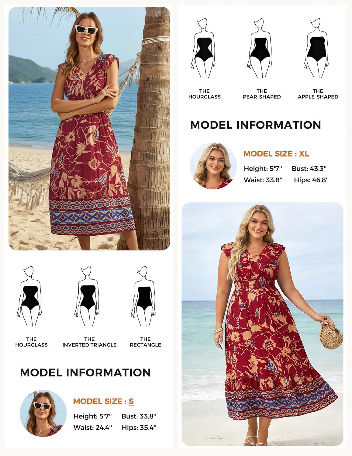 imageGRACE KARIN Womens 2026 Summer Floral Midi DressV Neck Ruffle Cap Sleeve DressesFlowy Wedding Vacation Beach DressesRed Yellow