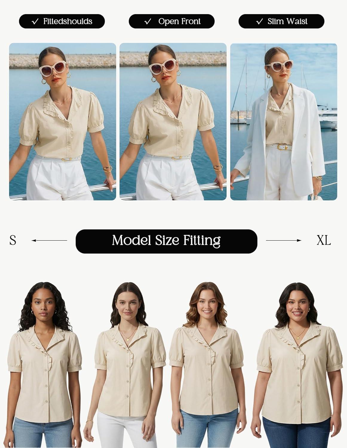 imageGRACE KARIN Womens 2026 Summer Short Sleeve Tops Dressy Casual V Neck Blouses Trendy Button Down Shirts Work OfficeApricot