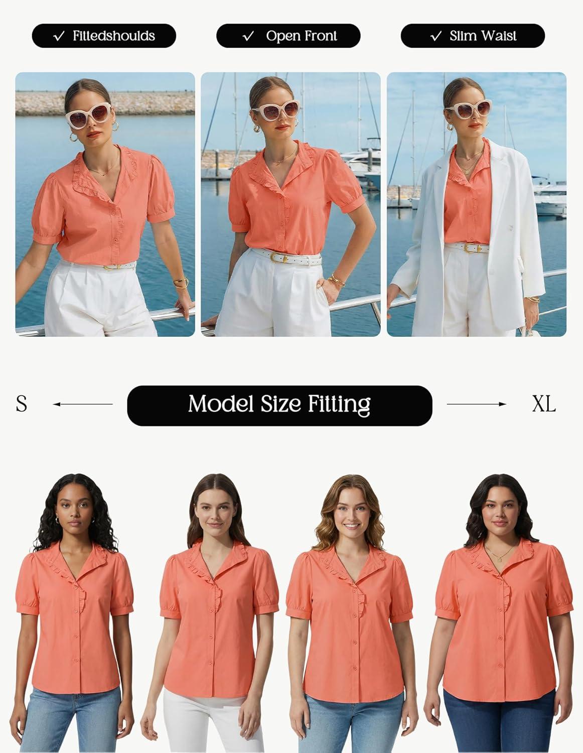imageGRACE KARIN Womens 2026 Summer Short Sleeve Tops Dressy Casual V Neck Blouses Trendy Button Down Shirts Work OfficeOrange Pink