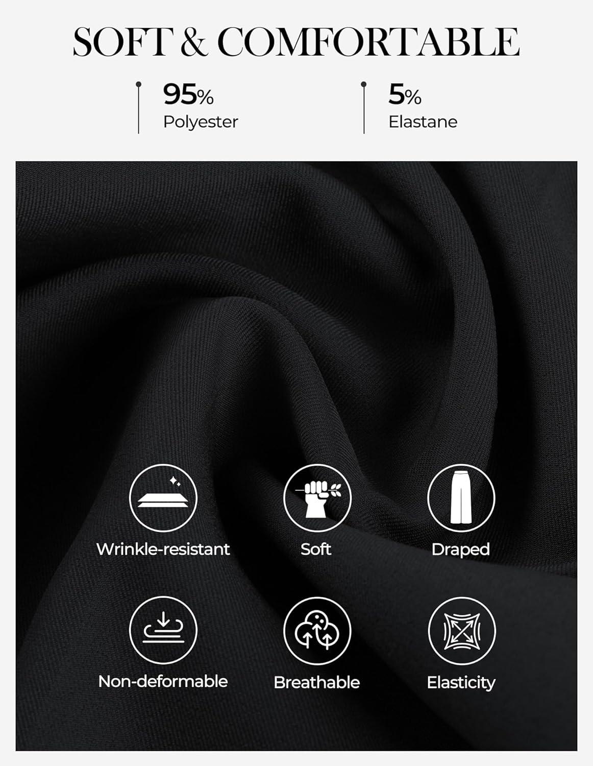 imageGRACE KARIN Womens Wide Leg Work Pants Wrinkle Free High Waisted Trousers with Pockets Business Casual Office SlacksBlack