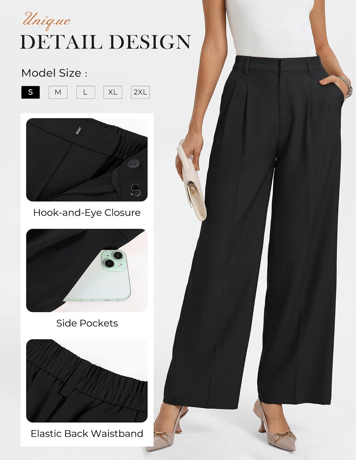 imageGRACE KARIN Womens Wide Leg Work Pants Wrinkle Free High Waisted Trousers with Pockets Business Casual Office SlacksBlack