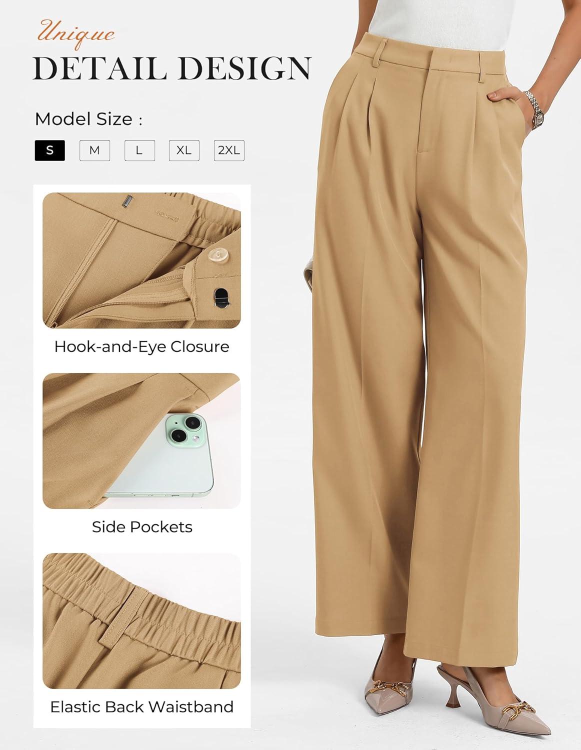 imageGRACE KARIN Womens Wide Leg Work Pants Wrinkle Free High Waisted Trousers with Pockets Business Casual Office SlacksKhaki