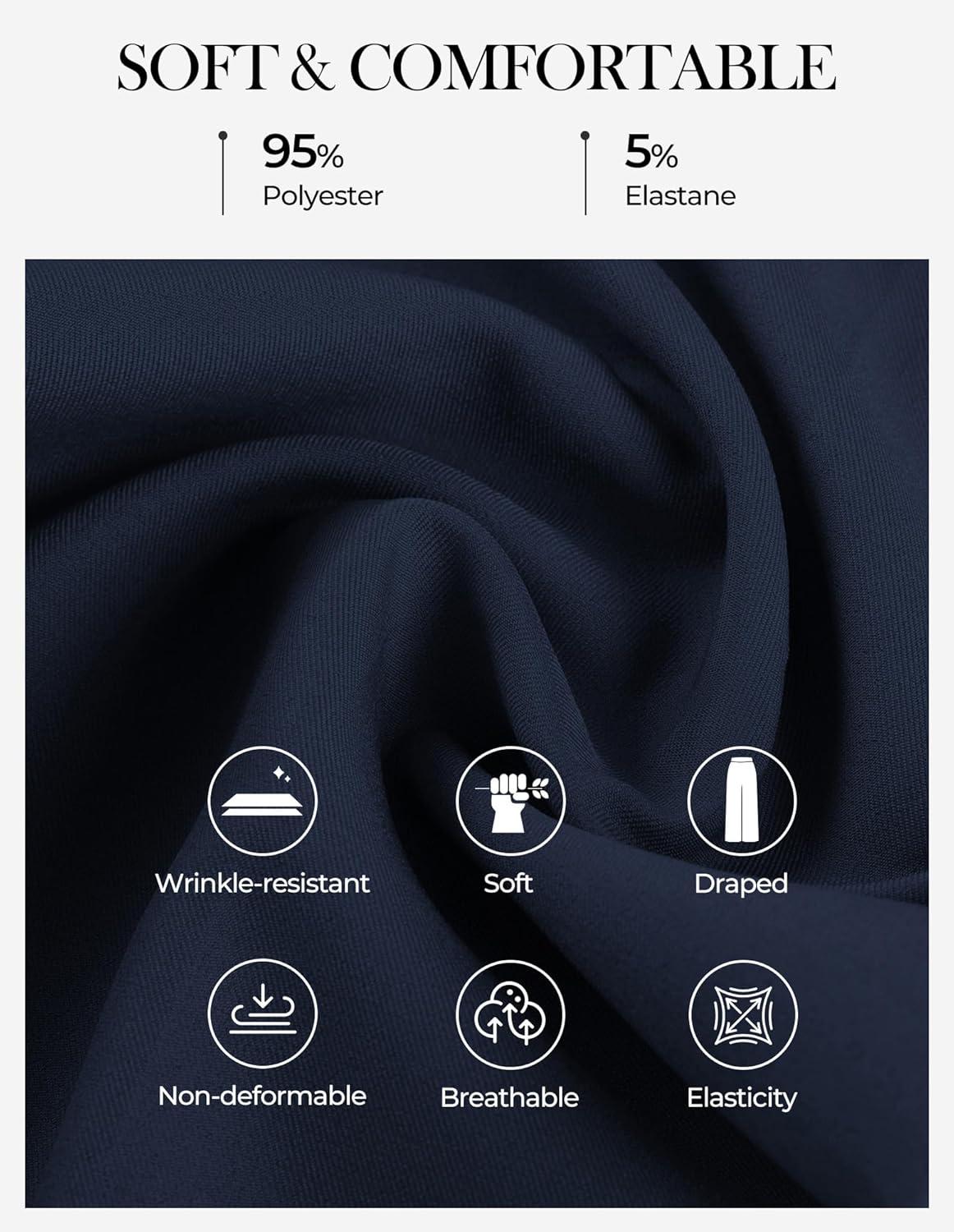 imageGRACE KARIN Womens Wide Leg Work Pants Wrinkle Free High Waisted Trousers with Pockets Business Casual Office SlacksNavy Blue