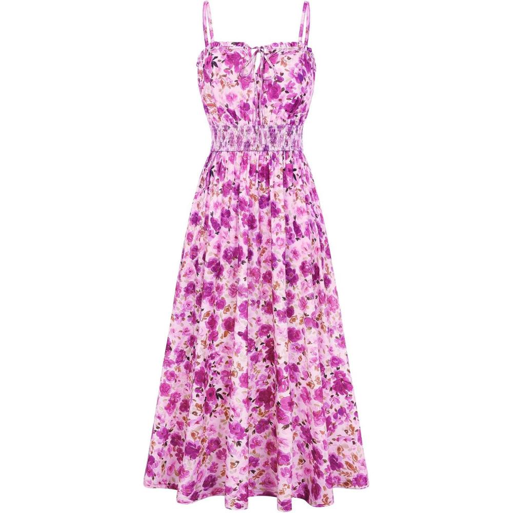 imageGRACE KARIN Womens Summer Clothes 2026 Boho Floral Maxi Long Dresses Spaghetti Straps Casual Beach Sundress with PocketsPurple Floral