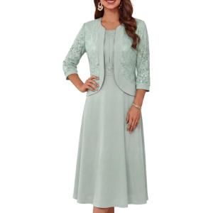 GRACE KARIN Women’s Formal Wedding Guest Dress,2 Piece Mother of The Bride Dresses,Tea Party Sequin Dress with Jacket(Sage Green)