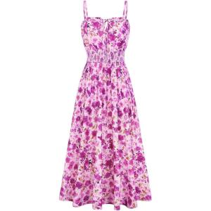 GRACE KARIN Womens Summer Clothes 2026 Boho Floral Maxi Long Dresses Spaghetti Straps Casual Beach Sundress with Pockets(Purple Floral)
