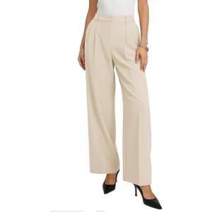 GRACE KARIN Women’s Wide Leg Work Pants, Wrinkle Free High Waisted Trousers with Pockets, Business Casual Office Slacks(Apricot)