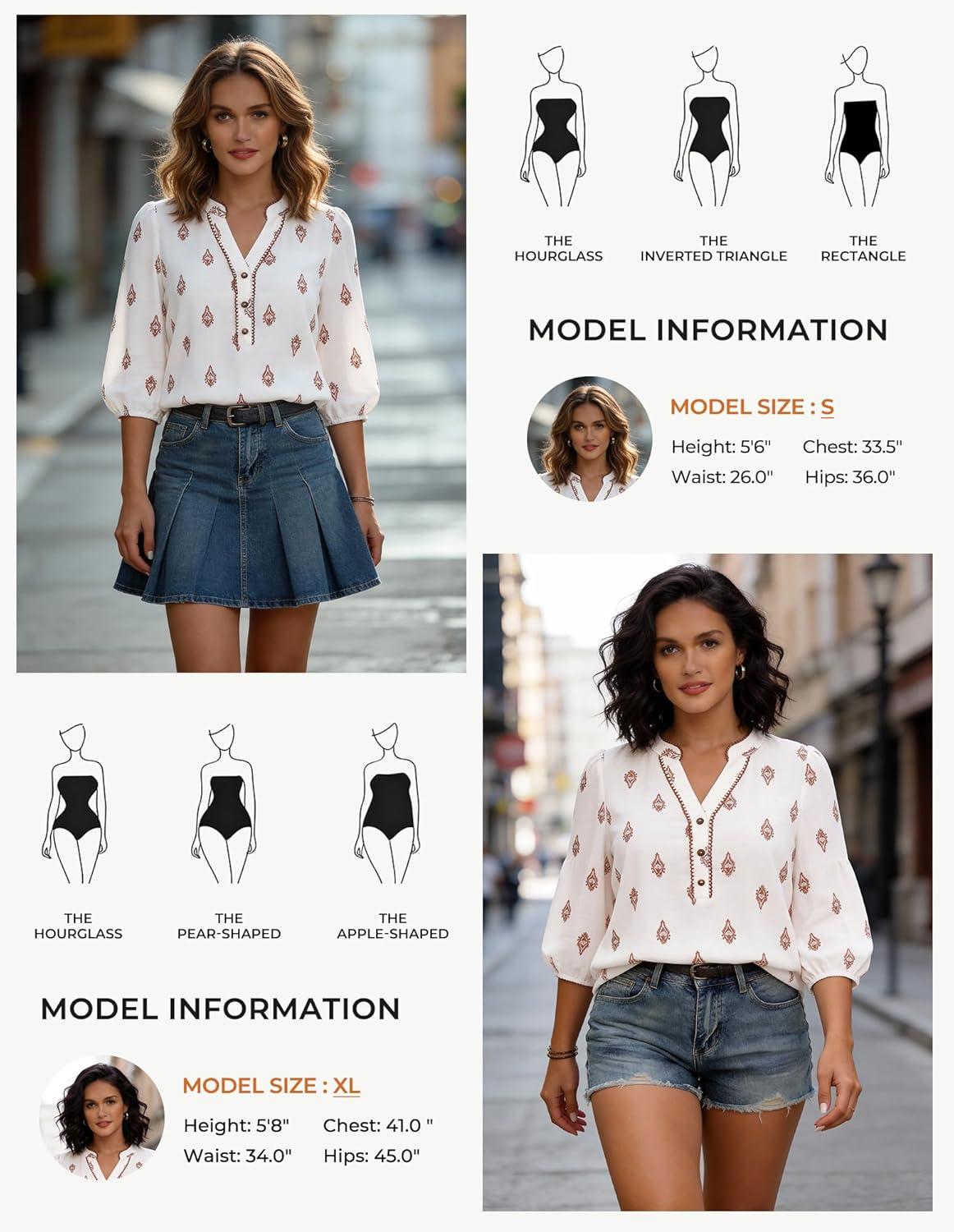 imageGRACE KARIN Boho Tops for Women Summer Dressy Casual Floral Blouses V Neck Button Up 34 Sleeve Shirts for VacationWhite Brown