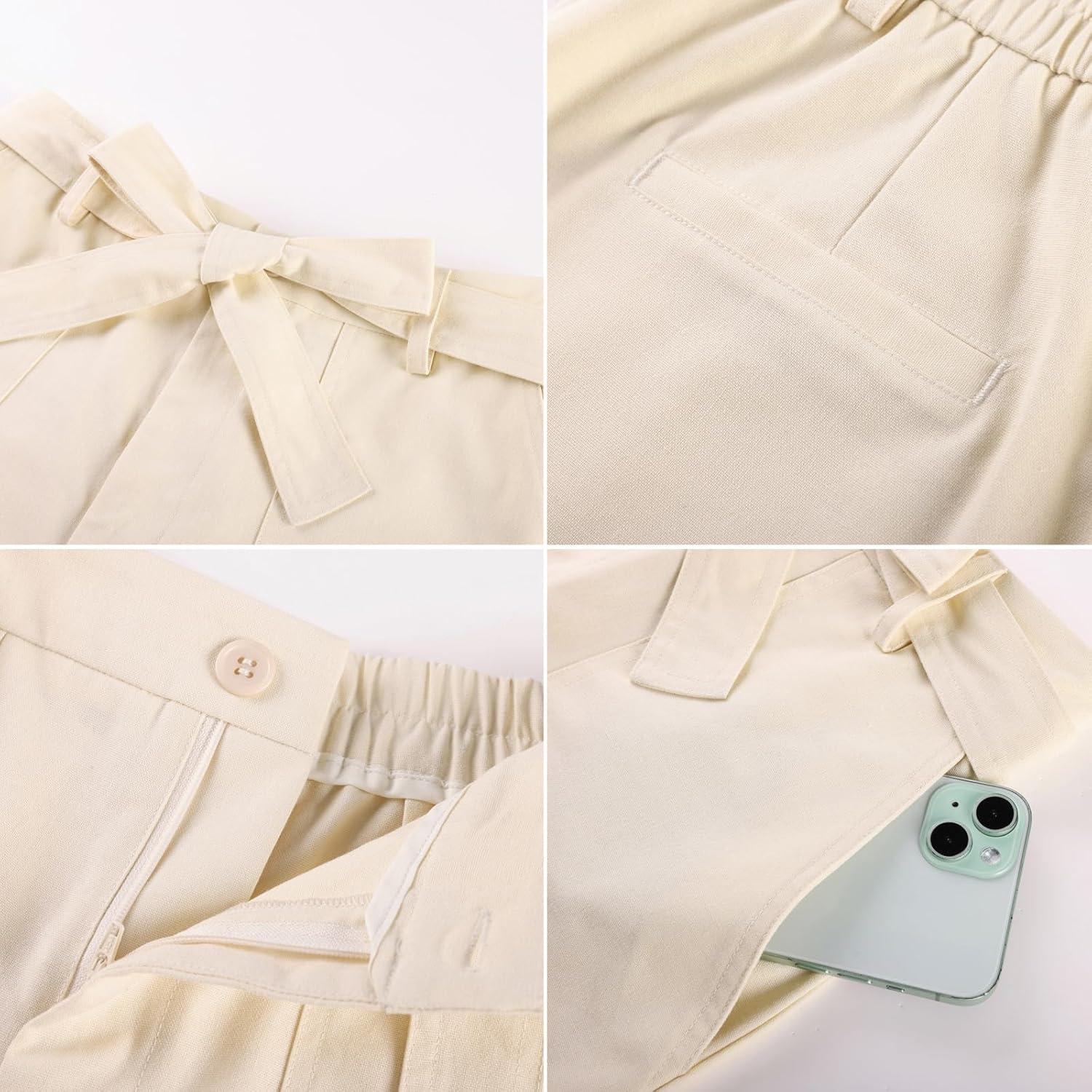 imageGRACE KARIN Womens Summer Linen Shorts High Waisted Casual Tie Wasit Short Pants with PocketsApricot