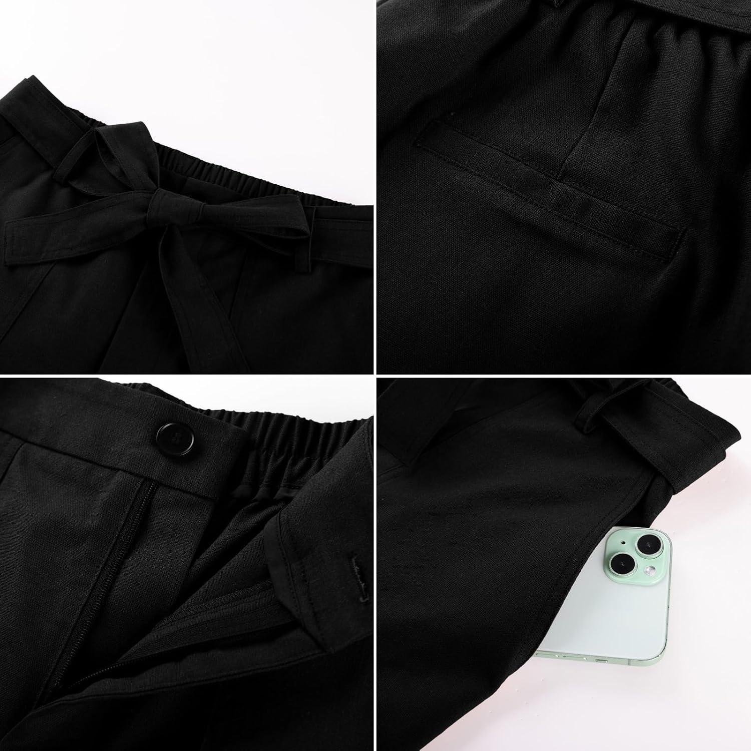 imageGRACE KARIN Womens Summer Linen Shorts High Waisted Casual Tie Wasit Short Pants with PocketsBlack