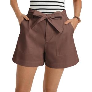 GRACE KARIN Womens Summer Linen Shorts High Waisted Casual Tie Wasit Short Pants with Pockets(Brown)