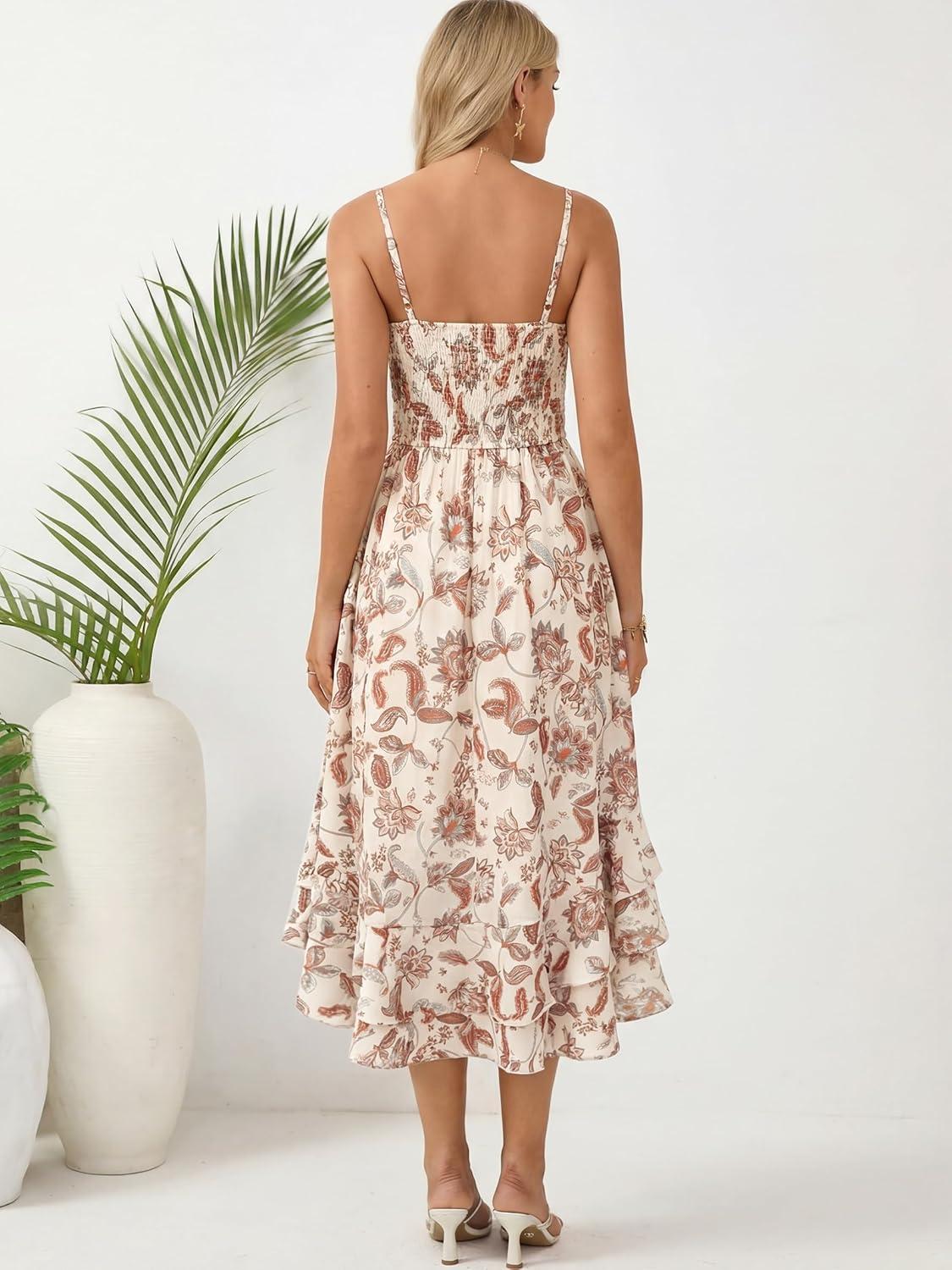 imageGRACE KARIN Womens Maxi Floral Sundresses Summer Beach Boho Dress Spaghetti Strap Dresses Casual Fashion Clothes with PocketsBeige Floral