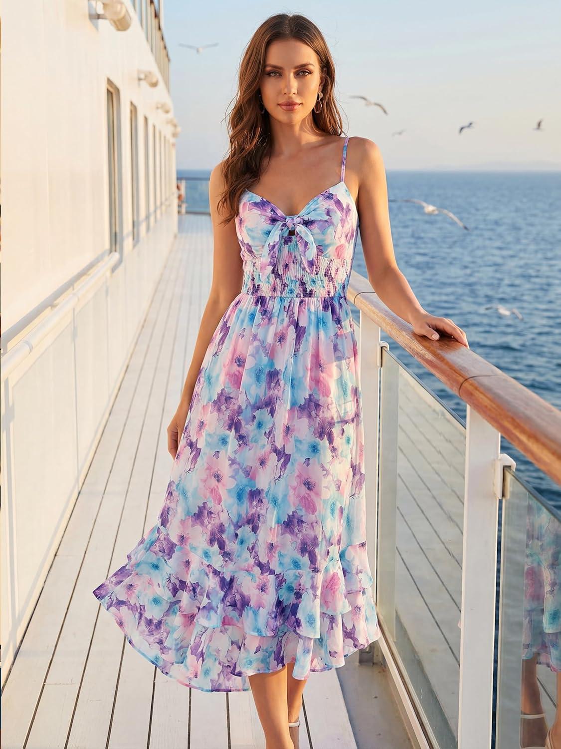 imageGRACE KARIN Womens Maxi Floral Sundresses Summer Beach Boho Dress Spaghetti Strap Dresses Casual Fashion Clothes with PocketsBlue Purple Floral