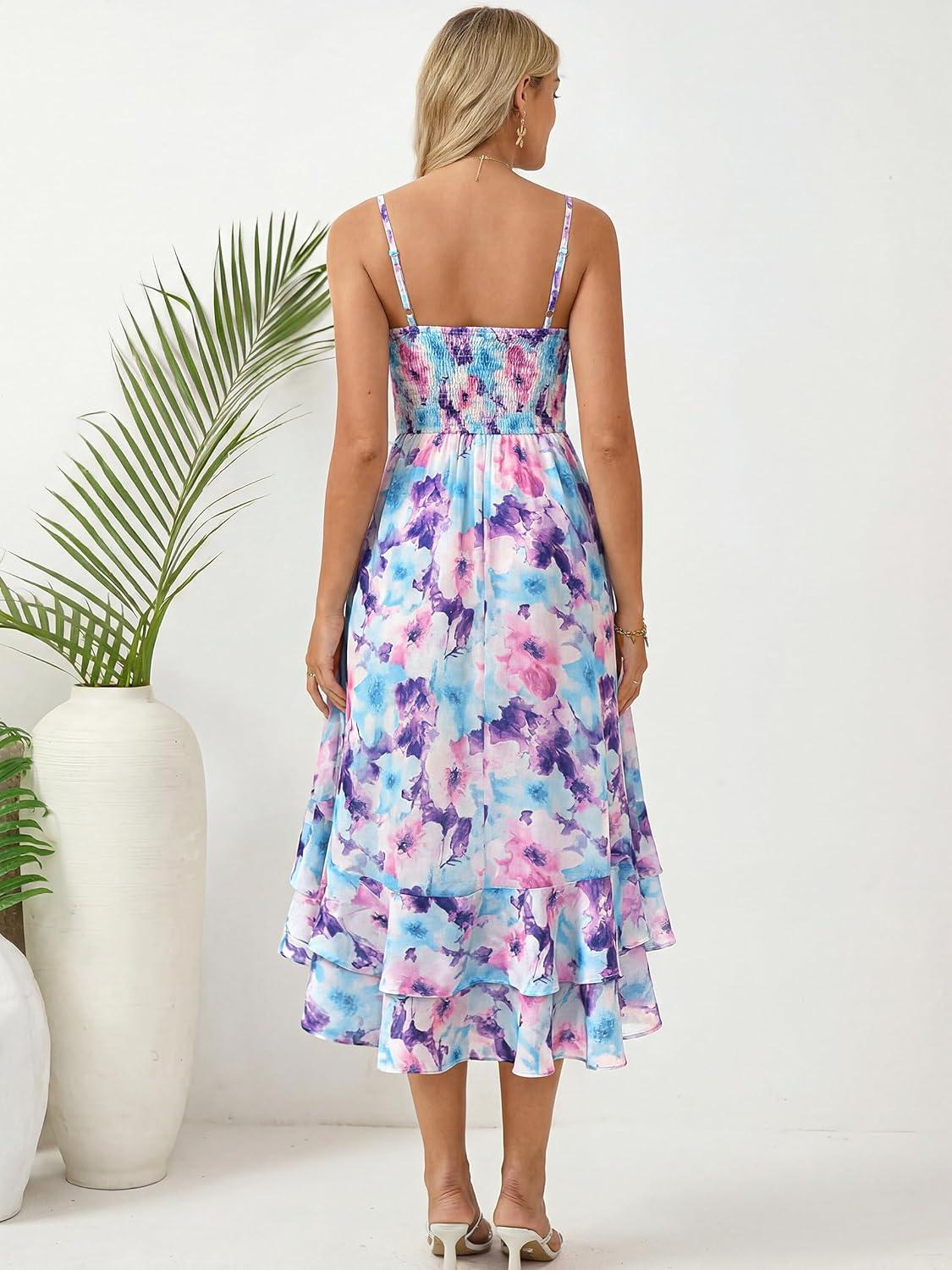 imageGRACE KARIN Womens Maxi Floral Sundresses Summer Beach Boho Dress Spaghetti Strap Dresses Casual Fashion Clothes with PocketsBlue Purple Floral