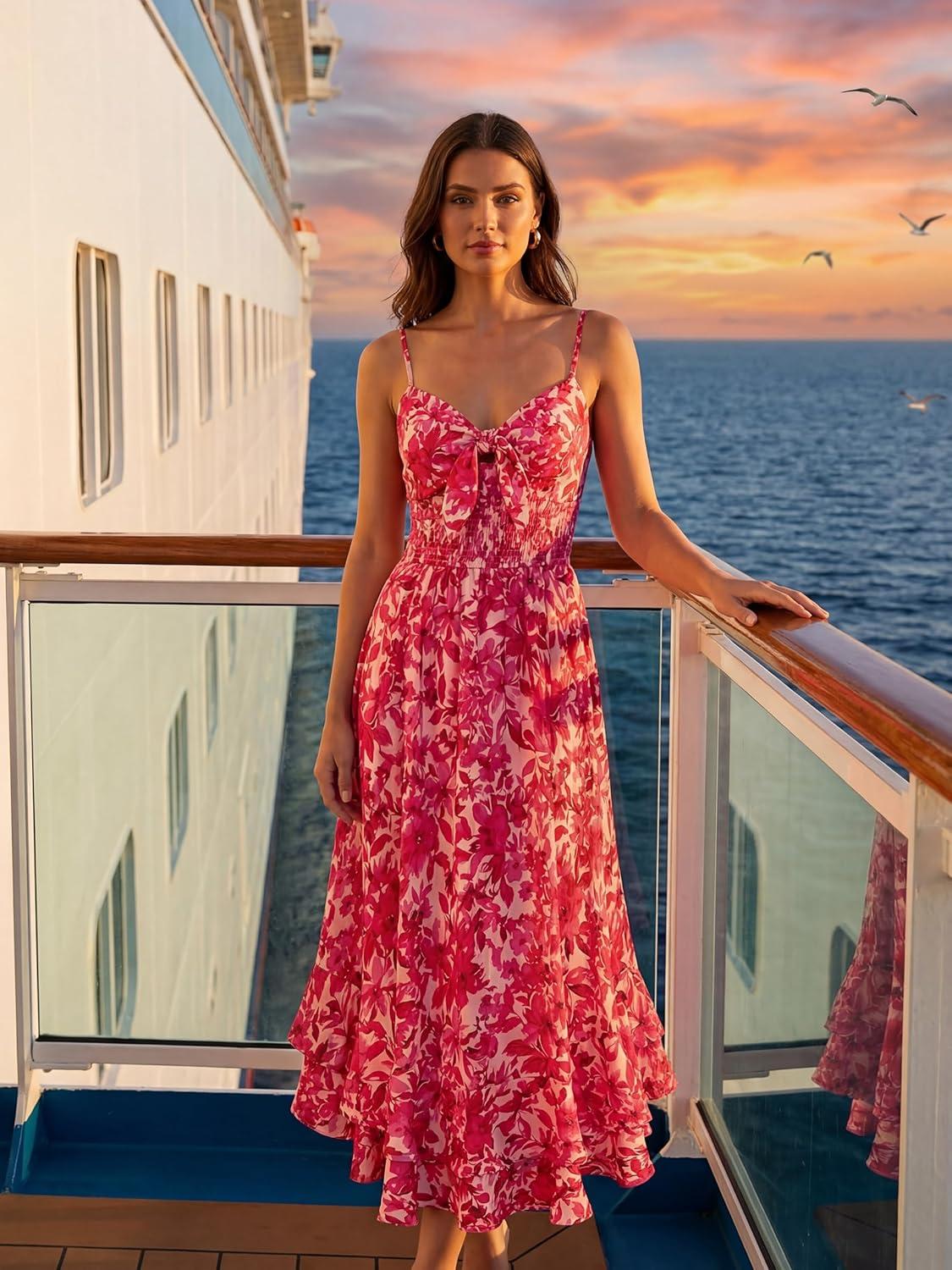 imageGRACE KARIN Womens Maxi Floral Sundresses Summer Beach Boho Dress Spaghetti Strap Dresses Casual Fashion Clothes with PocketsHot Pink Floral