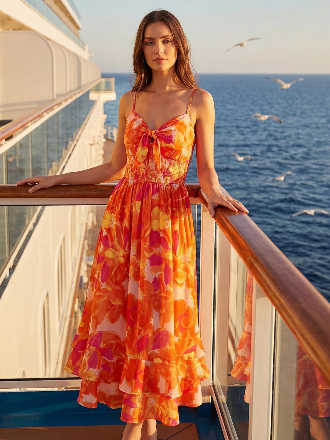 imageGRACE KARIN Womens Maxi Floral Sundresses Summer Beach Boho Dress Spaghetti Strap Dresses Casual Fashion Clothes with PocketsOrange Floral