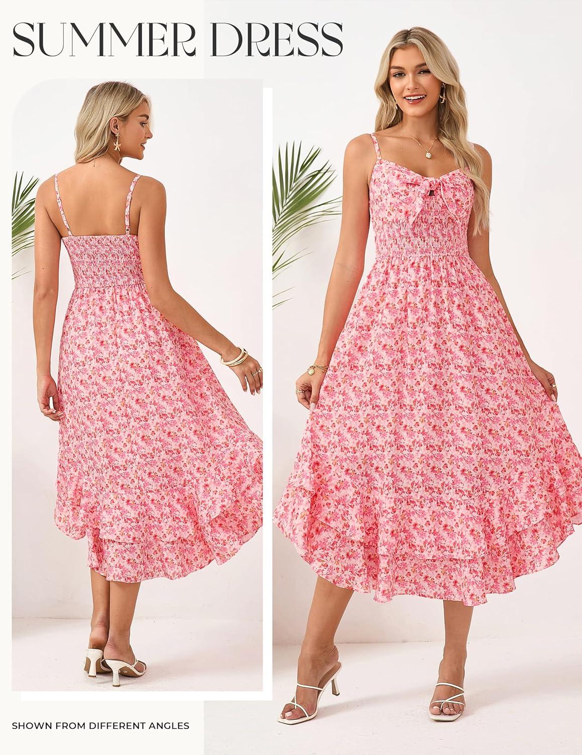 imageGRACE KARIN Womens Maxi Floral Sundresses Summer Beach Boho Dress Spaghetti Strap Dresses Casual Fashion Clothes with PocketsPink Floral
