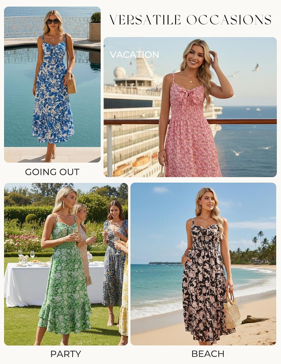imageGRACE KARIN Womens Maxi Floral Sundresses Summer Beach Boho Dress Spaghetti Strap Dresses Casual Fashion Clothes with PocketsPink Floral