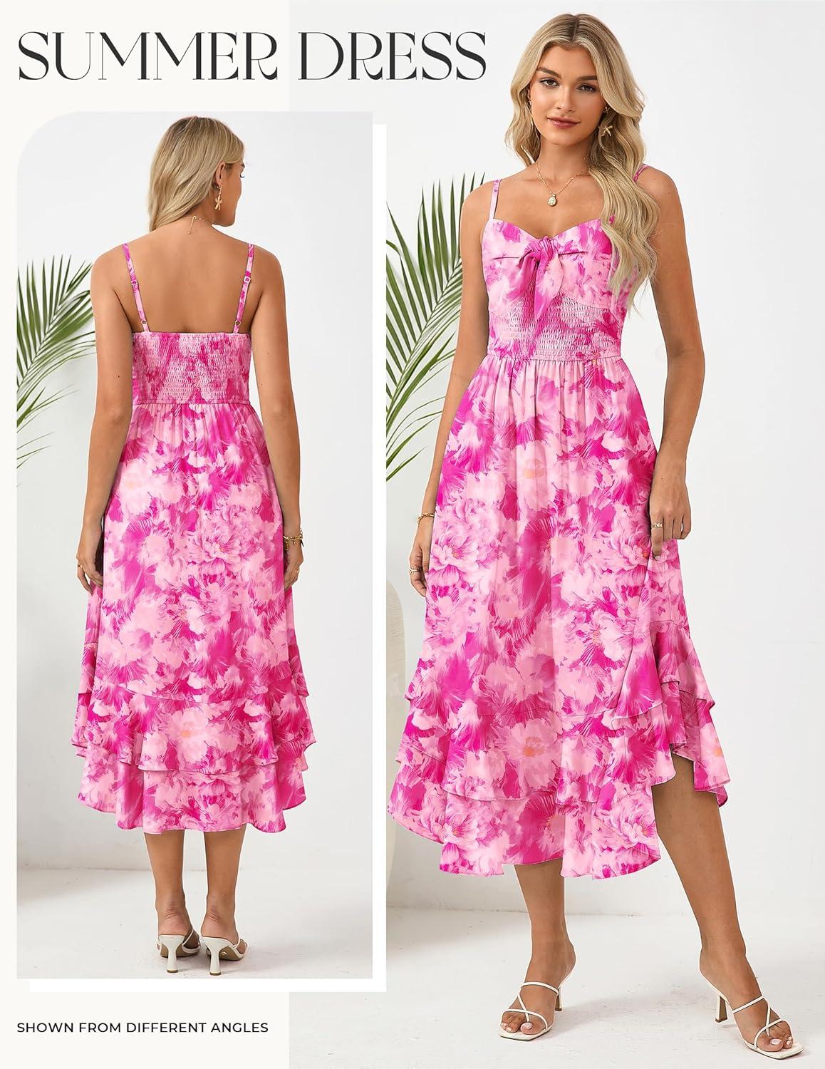 imageGRACE KARIN Womens Maxi Floral Sundresses Summer Beach Boho Dress Spaghetti Strap Dresses Casual Fashion Clothes with PocketsRose Pink Floral