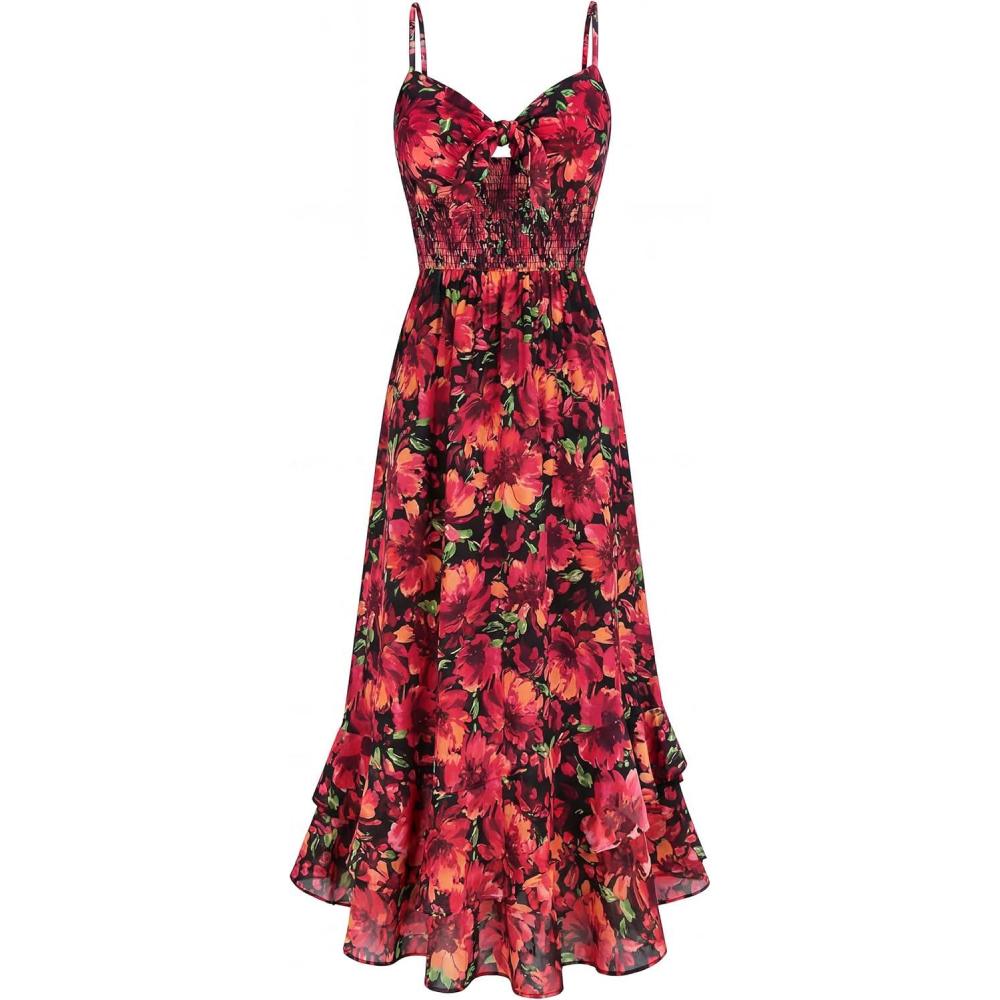 imageGRACE KARIN Womens Maxi Floral Sundresses Summer Beach Boho Dress Spaghetti Strap Dresses Casual Fashion Clothes with PocketsBlack and Red Floral
