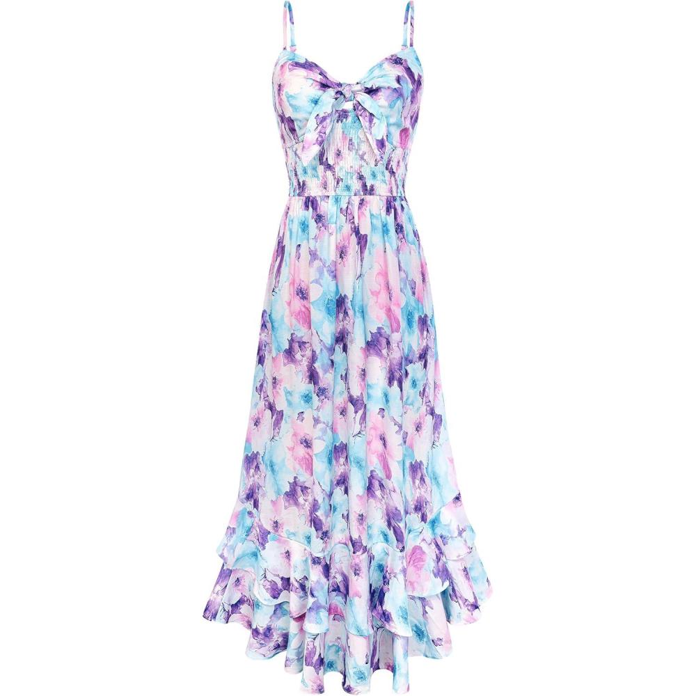 imageGRACE KARIN Womens Maxi Floral Sundresses Summer Beach Boho Dress Spaghetti Strap Dresses Casual Fashion Clothes with PocketsBlue Purple Floral