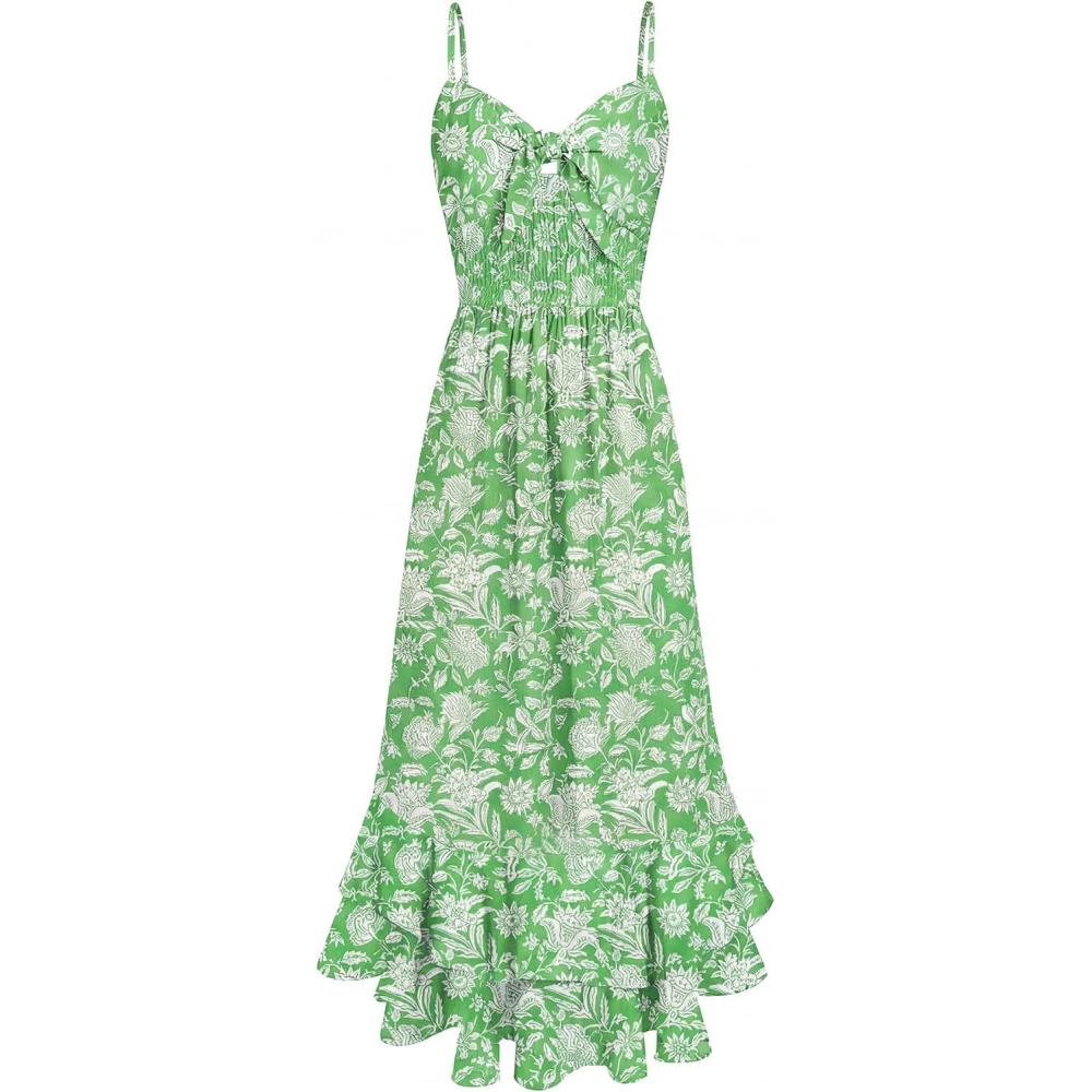 imageGRACE KARIN Womens Maxi Floral Sundresses Summer Beach Boho Dress Spaghetti Strap Dresses Casual Fashion Clothes with PocketsGreen and White Floral