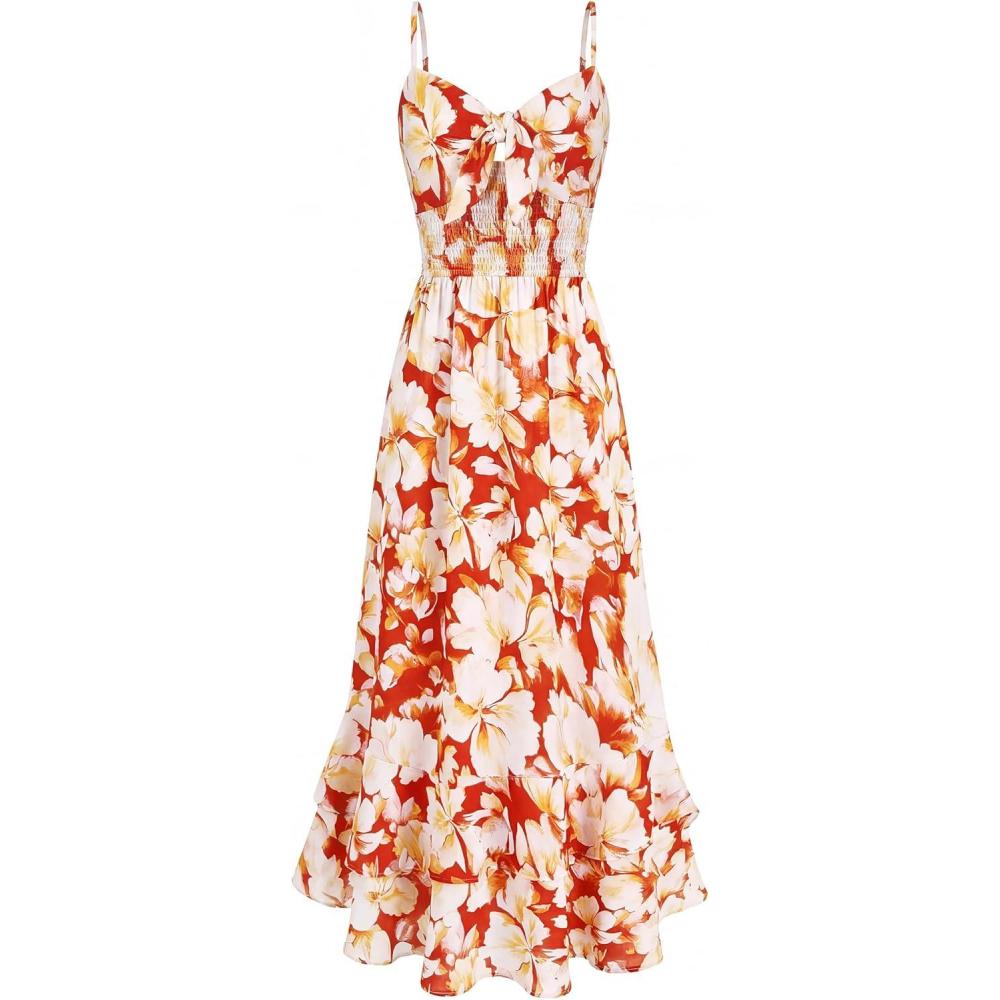 imageGRACE KARIN Womens Maxi Floral Sundresses Summer Beach Boho Dress Spaghetti Strap Dresses Casual Fashion Clothes with PocketsOrange and Yellow Floral