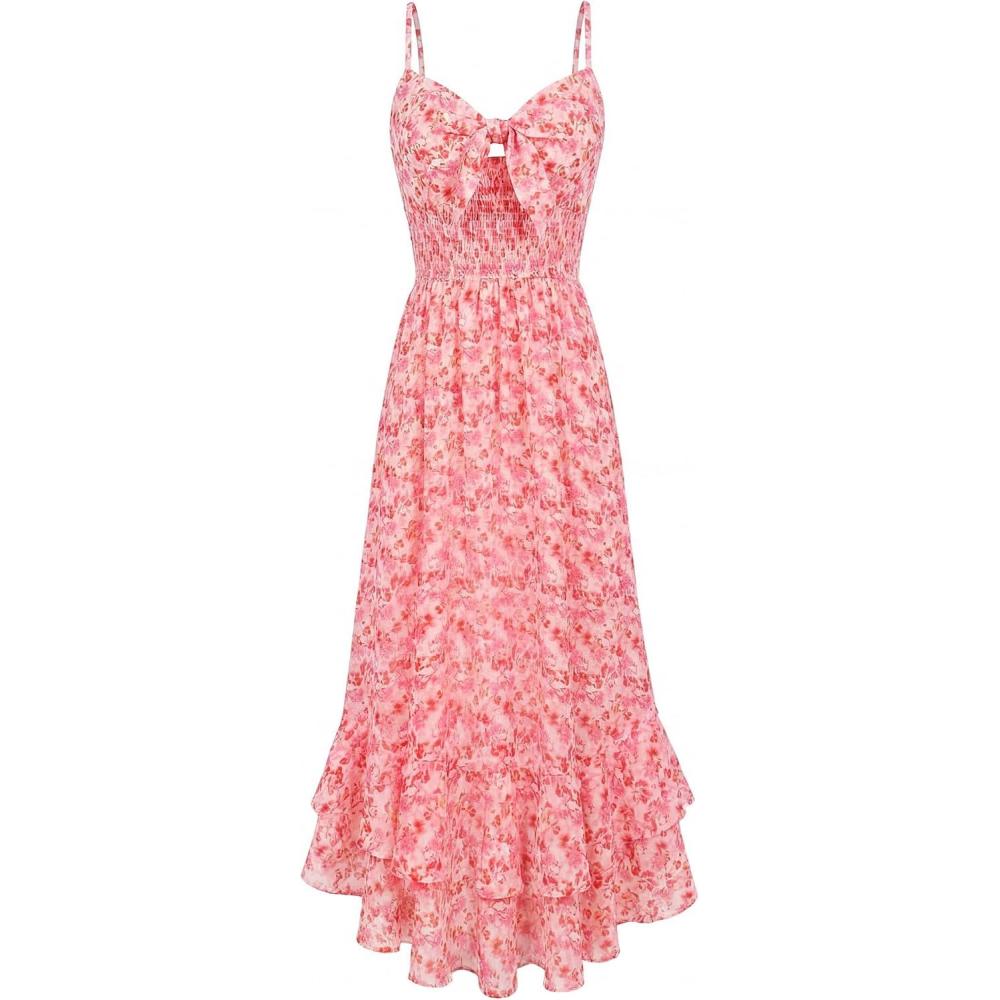 imageGRACE KARIN Womens Maxi Floral Sundresses Summer Beach Boho Dress Spaghetti Strap Dresses Casual Fashion Clothes with PocketsPink Floral