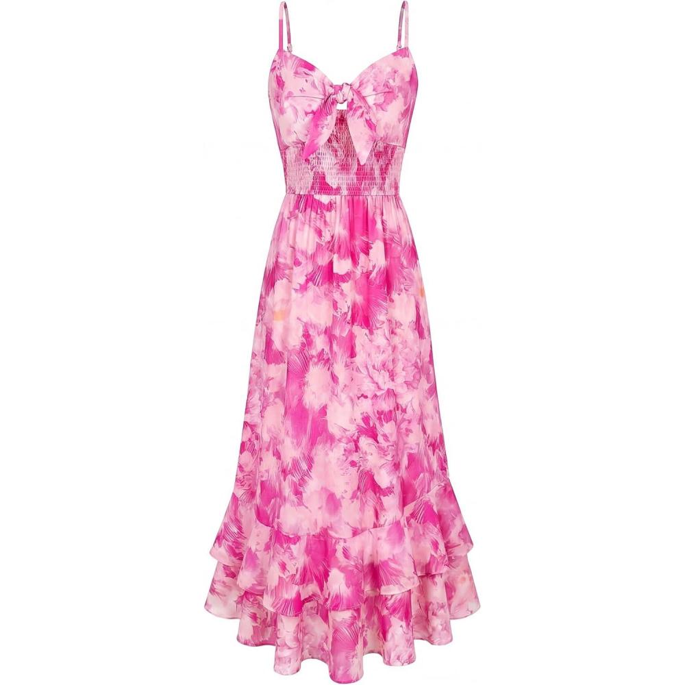 imageGRACE KARIN Womens Maxi Floral Sundresses Summer Beach Boho Dress Spaghetti Strap Dresses Casual Fashion Clothes with PocketsRose Pink Floral