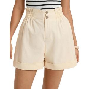 GRACE KARIN Linen Shorts for Women Summer Beach Vacation A-line Wide Leg High Waist Shorts Comfy Lounge with Pockets(Beige)